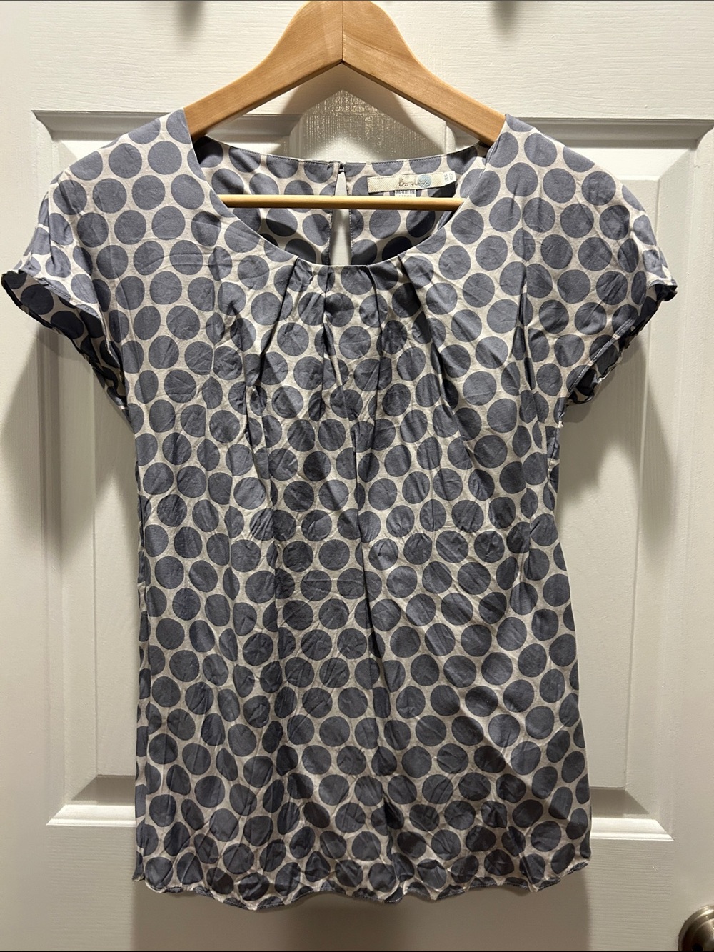 Boden Carey Gray and White Polka Dot Short Sleeve Blouse